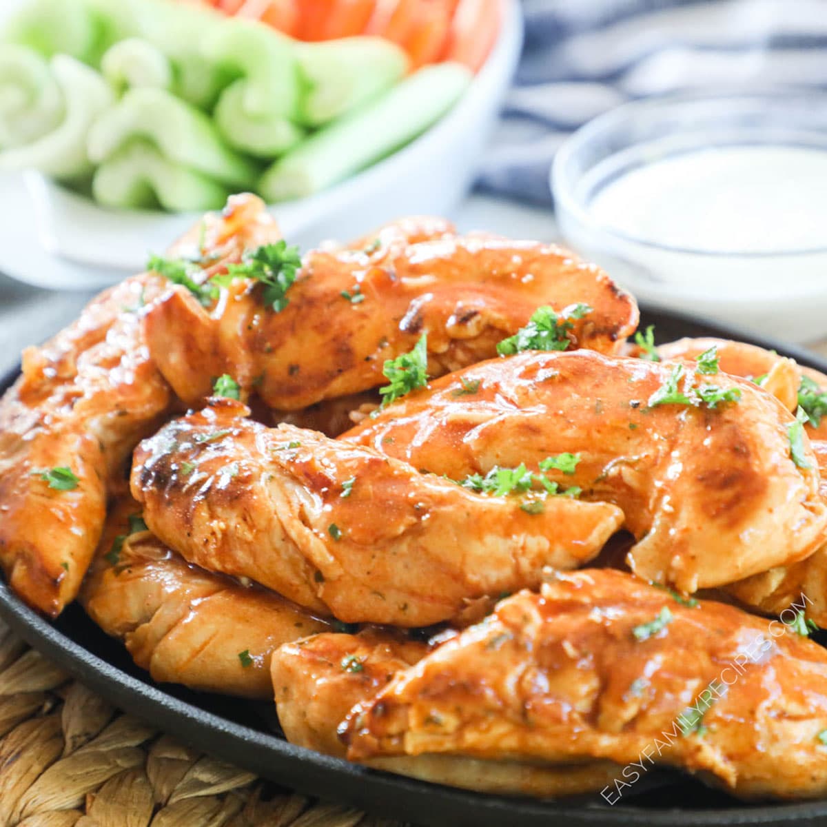 Saucy Buffalo Chicken Tenders {No breading}